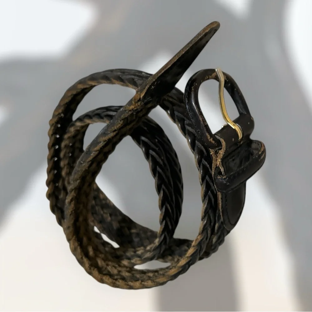 Nordstrom Braided Distressed Blk Leather Belt 1.25 Wide Size 40. 46’ in length
